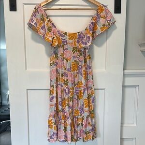 MINKPINK Yellow Pink Flutter Sleeve Sundress